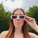 Sydney Sunglasses in Ivory WITH Orange Lenses