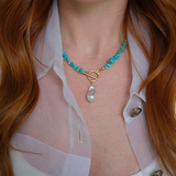 Susan Necklace with Turquoise & Baroque Pearl